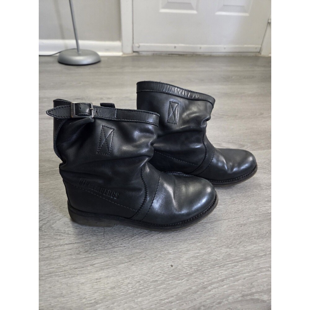 Bikkembergs Black Leather Biker Ankle Boots Women's Shoes Size 7Usa 37 Eur